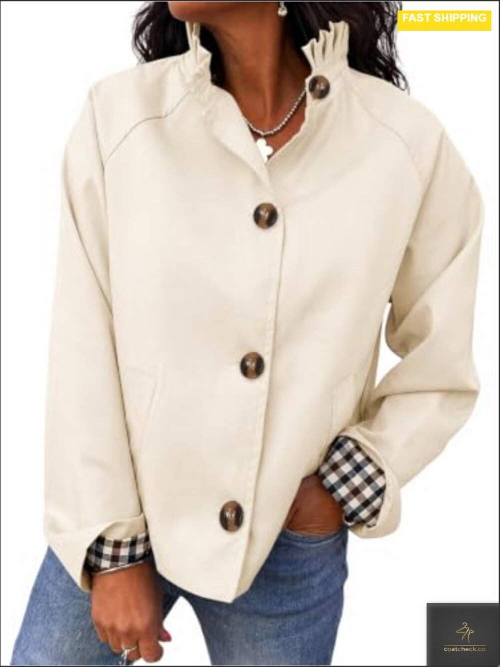 Cicy Bell Womens Ruffle Short Trench Coat Single Breasted Cropped Jackets